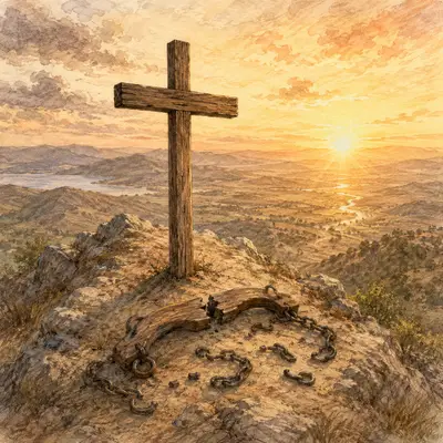 A broken yoke at the foot of the cross