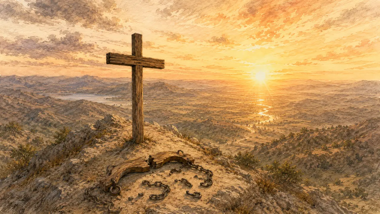 A broken yoke at the foot of the cross