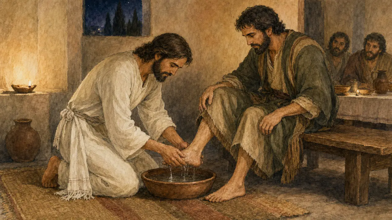 Jesus washing Peter's feet in the upper room at the Last Supper
